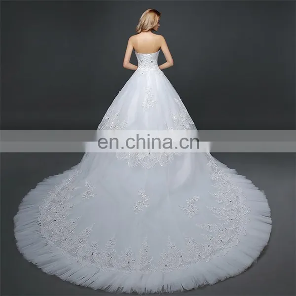 HS1618 New Luxury Sexy Sweetheart Strapless Applique Beaded Chapel Train Tulle Wedding Dresses Wedding Dress Bridal Gowns Dress photo-3