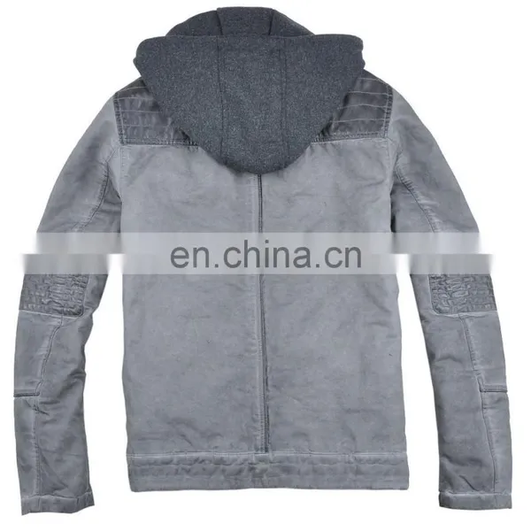 2015 Latest Fashion Men Hooded Leather Motorcycle Jacket photo-3