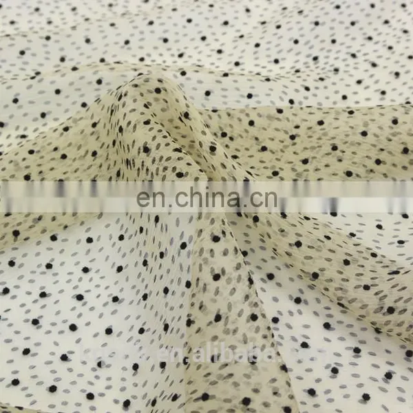 Printed 100% Silk Crepe Georgette With Little Black Velvet Dots
