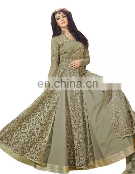 2017 Wedding Parrty Wear Net Anarkali Style Lehenga Suits (Semi-Stitched) photo-6
