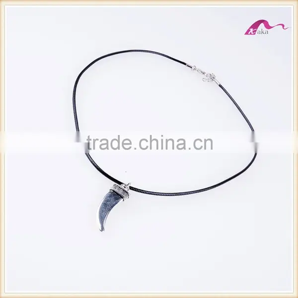 Fashion Wholesale Leather Rope Silver Horn Pendant Choker Necklace photo-2