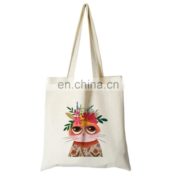 Custom Print Canvas Cute Cat Travel Tote Reusable Hand Bags for Women photo-5