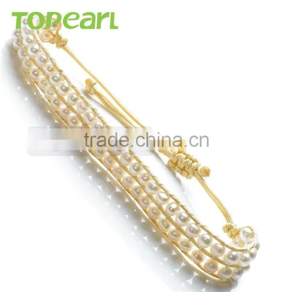 Topearl Jewelry Popular Potato Shape Freshwater Pearl Bracelet Woven Leather Wrap Fashion Bracelet 2016 CLL172 photo-3