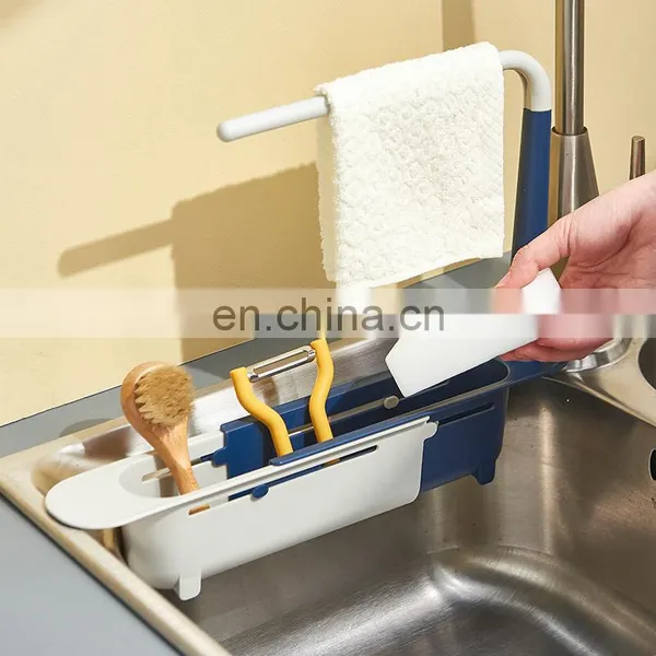 Telescopic Sink Shelf Kitchen Sink Organizer Soap Sponge Holder Towel Drain Rack Storage Basket Kitchen Accessories Gadget photo-3