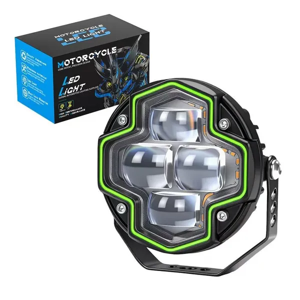 New Motorcycle LED Spotlight Four-Bead Lens 6000K Electric Vehicle Light Integrated Far Angel Eye Flashing External Modified photo-4