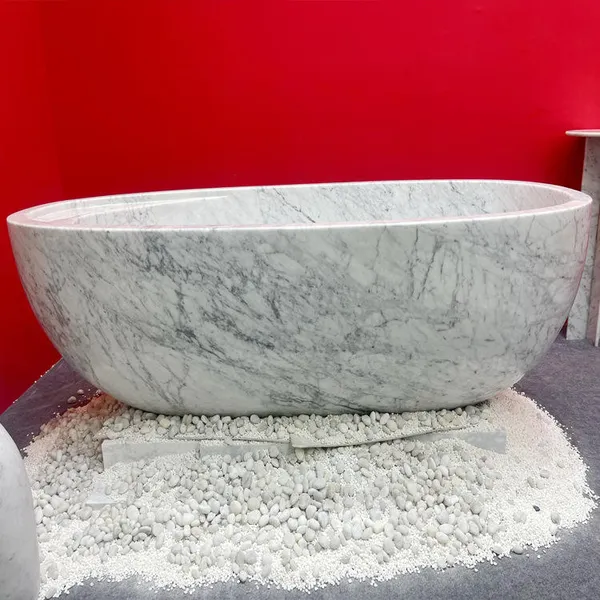 Modern and Fashionable Design Hand Carved Marble Natural Stone Bathtub Oval Marble Stone Bathroom Bathtub photo-5