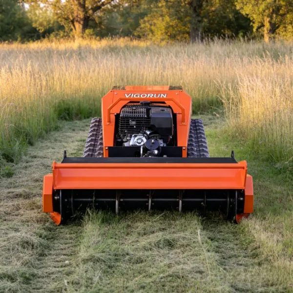 Remote Control Small Petrol Tracked Lawn Mower 800mm Crawler Flail 12HP 40° Slope Automatic for 1 Acre Yard Garden