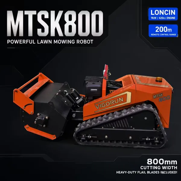 Remote Control Flail Mower MTSK800 800mm Cut 9kW Loncin Servo Drive Self-Locking for Slope Orchard
