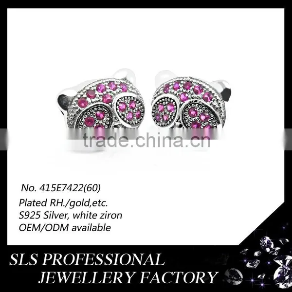 Animal Jewelry for the Panda Head With Ruby Stones Micro Paved White Gold Plated Stud Earrings for Kids photo-2