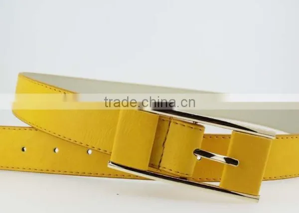 Women's Fashion Yellow PU Leather Plain Jeans Belt With Yellow Leather Accessories in China Factory photo-4