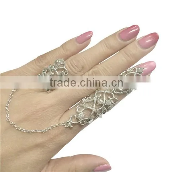 Hollow Gothic Armour Adjustable Charm Rhinestones Crystal Link Finger Ring photo-6