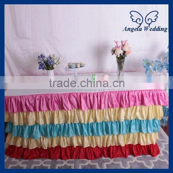 SK003B Wedding Hot Sale Birthday Party Tiered Polyester Ruffledsteps in Colorful Table Skirting