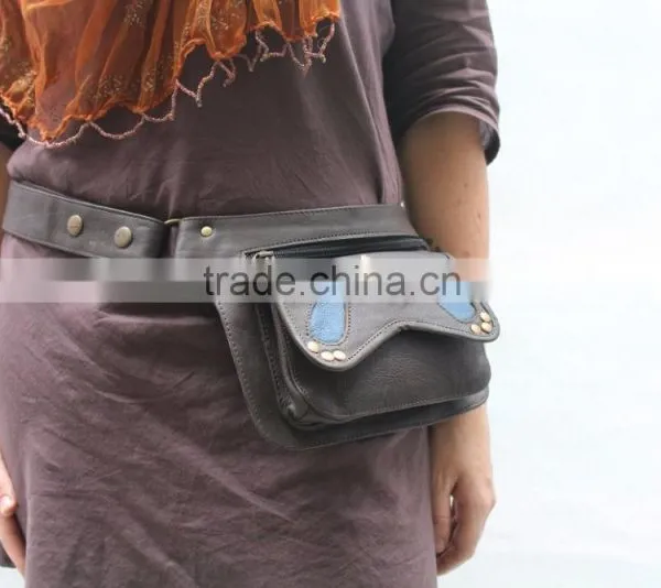 Women Wide Waist Band Leather Pouch Leather Utility Belts With Pockets photo-4