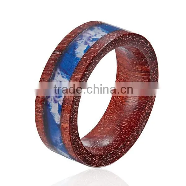 Natural Wooden Finger Ring With Camouflage Inlay photo-2