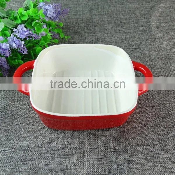 Stocked Cheap Round Glazed Ceramic Baking Plate Three Size Bakeware Daily Kitchen Tool for Wholesale photo-3