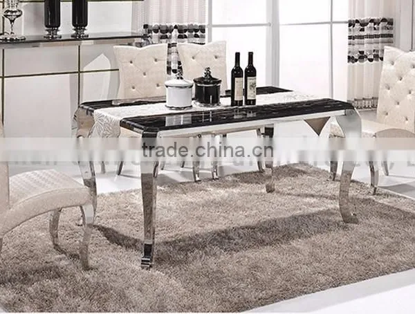 Marble Top Stainless Steel Dining Table Set for Living Room Furniture photo-2