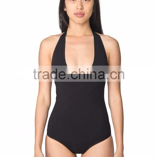 Adult High Cut Leotard Cotton Spandex Jersey Deep V Neck Backless Halter Neck Sexy One-Piece Gymnastics Leotards For Women photo-3