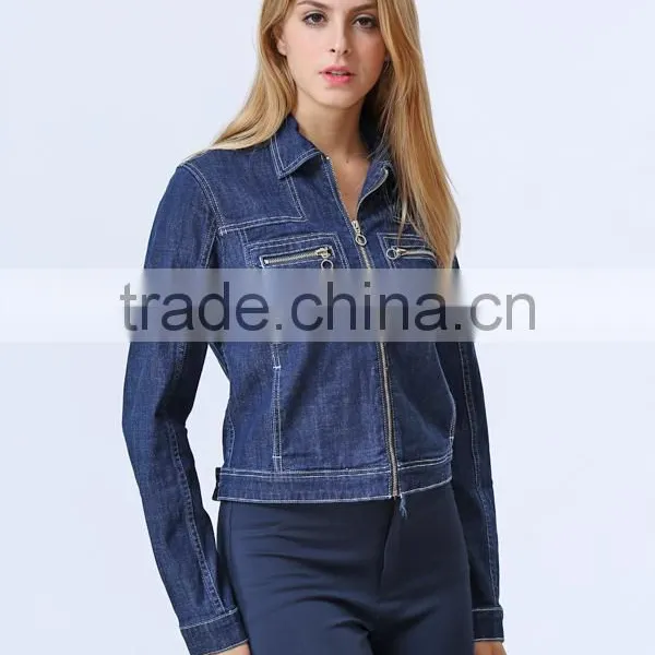 New Fashion Wholesale Long Sleeve Front Button Denim Jacket For Women photo-2