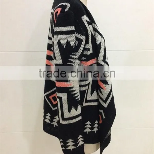 Women Open Chest Knitted Patterns Aztec Cardigan Sweater photo-4