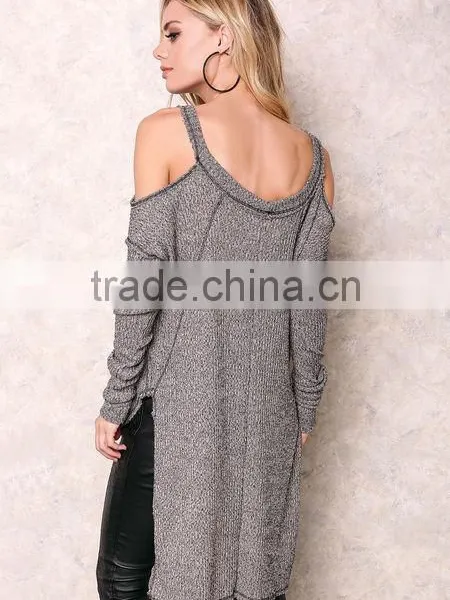 Custom Made Brand Women Halter Cold Shoulder Sexy Sweaters For Party Charcoal Long Loose Tops photo-5