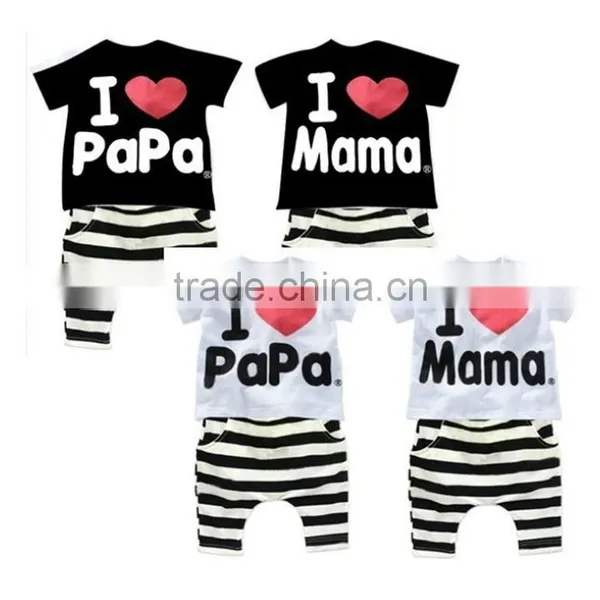Summer Children Baby Clothing Clothes Set Boys Girls I Love Papa and Mama Short Sleeve T-shirt + Pants Pajamas Set SV001838