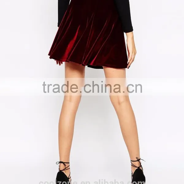 Fully Lined Soft-touch Skater Skirt Women, Velvet Mini Skirts 2015 photo-2