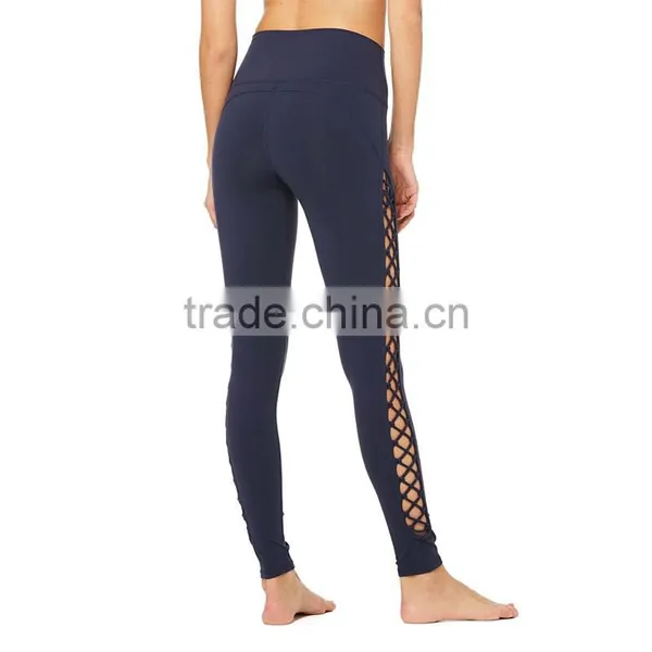 Unique Side Lace-up Details Interlace Legging High Waist Women's Yoga Pants photo-4