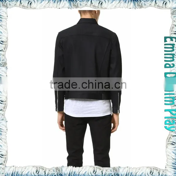 2016 Autumn New Men's Zipper Closure Fashion Solid Black Cropped Denim Jacket photo-2