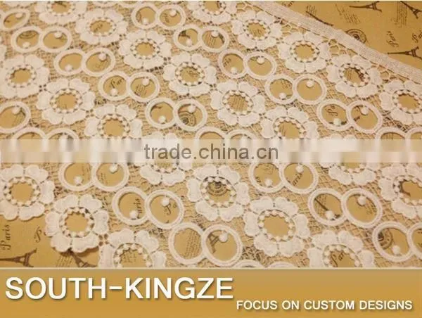 High Quality Clothing Materials Textiles Wide Lace Trim Fabric White Milk Silk 30cm Wide Lace Trim photo-2