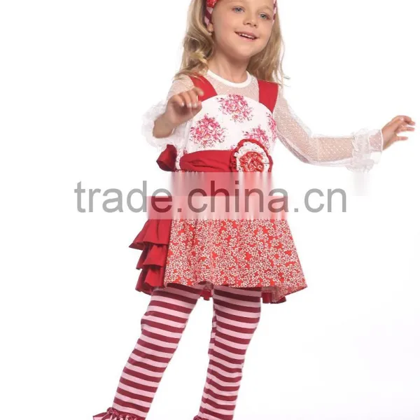 Latest Girl Ruffle Outfits Fashion Printed Prom Girls Ruffle Raglan Pants Set photo-4