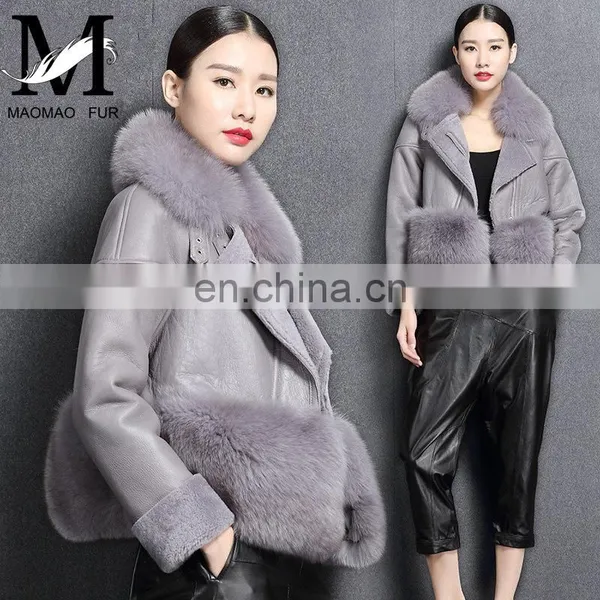 Modern New Style Real Fox Fur Collar Jacket Fashion Mongolian Lamb Skin Fur Coat photo-5