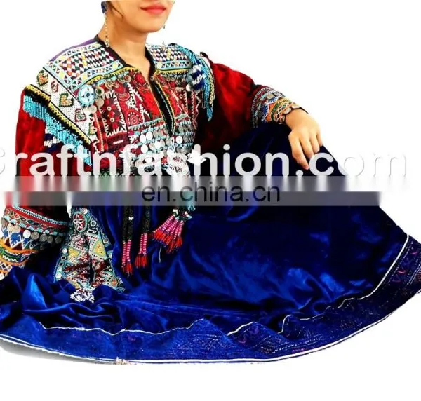 Vintage Handmade Balochi Dress With Tassels- Balochi Tribal Ethnic Coins Dress Handmade Kuchi Dress Ghagra Choli photo-5