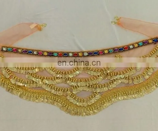 High Quality Organza Gold Coin Belly Dance Hip Scarf With Gradient Color Y-2053# photo-6