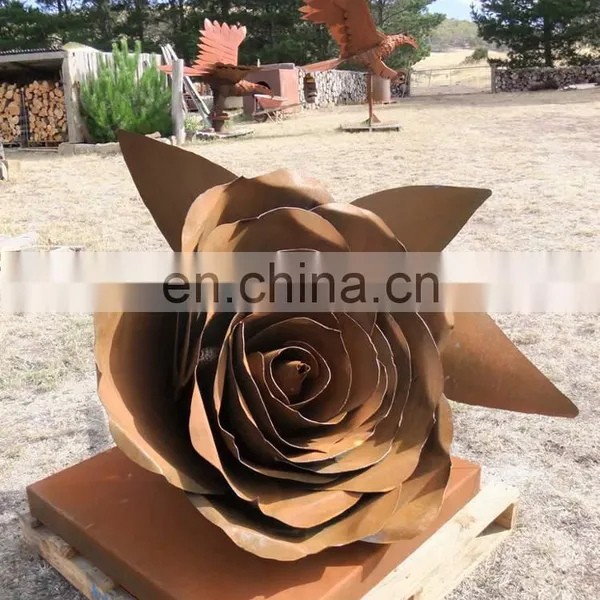 Realistic Corten Steel Rose Sculpture photo-2