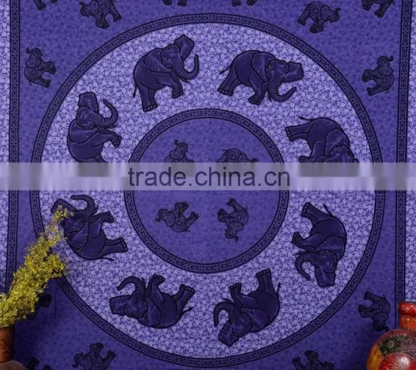 Indian Tapestry Cotton Purple Mandala Elephants Vintage Wall Hanging Tapestries Throw Bedsheet photo-3