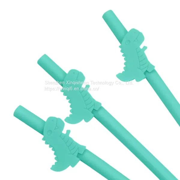 Factory Reusable Dinosaur Silicone Straw BPA Free Foldable Tumbler Silicone Baby Bottle Drinking Straw photo-2