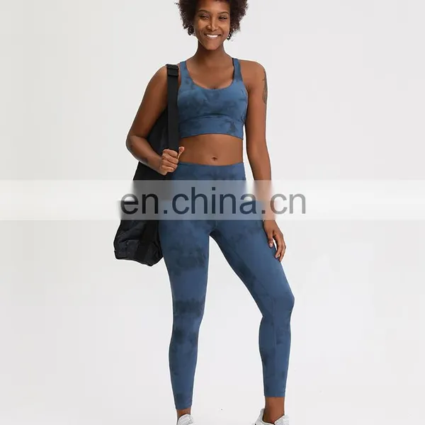 Customized Two Piece Tie Dye Leggings Match Sports Bra Yoga Sets Hight Quality Women Workout Gym Wear photo-2