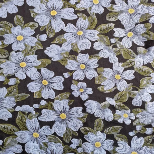 BJ032 Embossed Yarn Dyed Jacquard Fabric Floral Brocade Design Plants For Garments photo-2