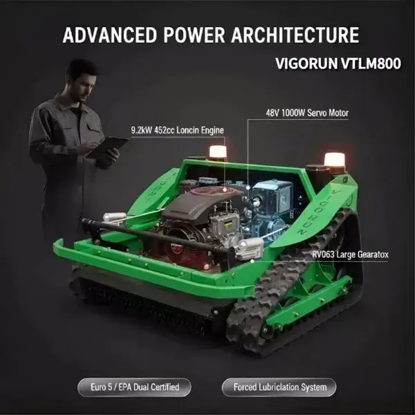 Villa Lawns Regular Grass Mowing Vigorun VTLM800 Wireless Radio Control Rubber Track Slasher Mower for Sale