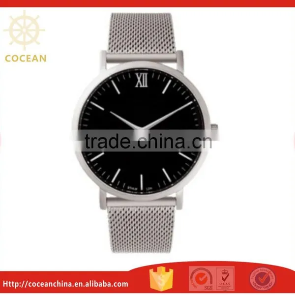 Black Dial Stainless Steel Mesh Strap Men Women Slim Classic Watch With Miyota Movt Quality Choice