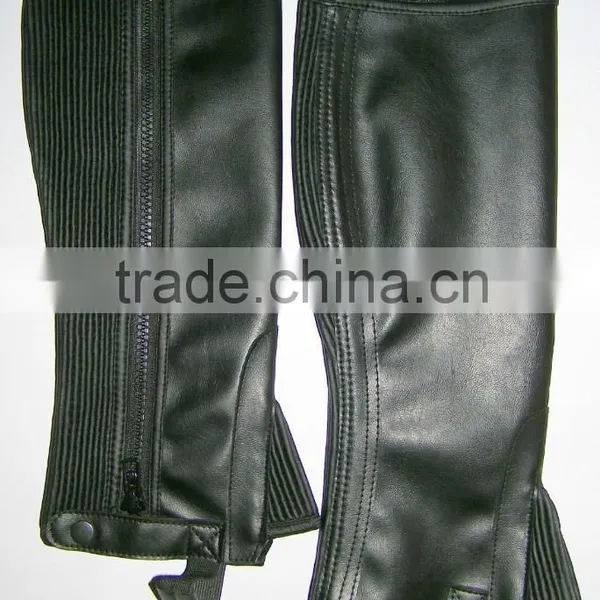 Leather Horse Riding Chaps in SYNTHECTIC LEATHER BLACK - S, M, L, XL