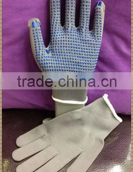 Grey Knitted Cotton Working Glove PVC Dotted