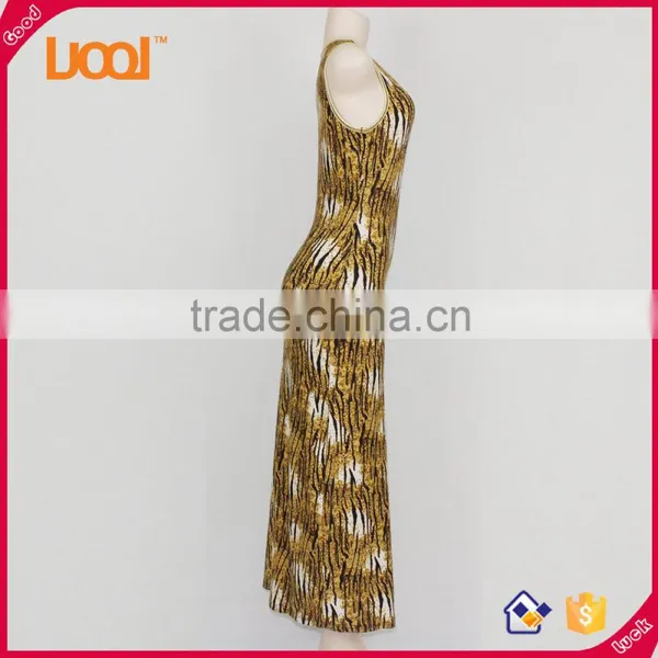 New Design Comfortable o Neck Printed Sleeveless Casual Ladies Beach Long Dress photo-2