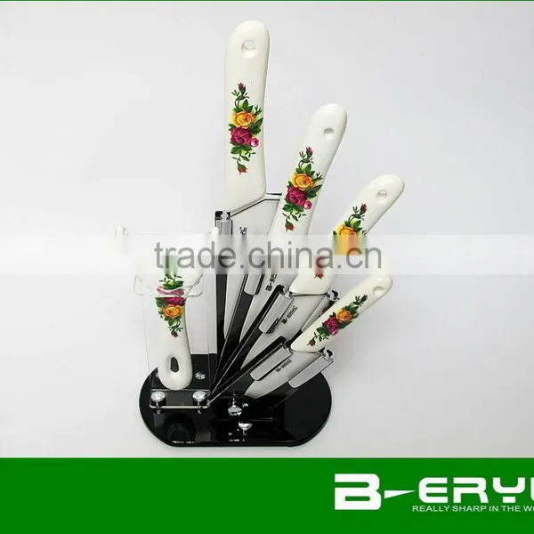 BERYL Applique Ceramic Handle 6pcs Gift Set , 3"/4"/5"/6"+peeler+Knife Holder Ceramic Knives Set, White Blade, CE FDA Certified photo-6