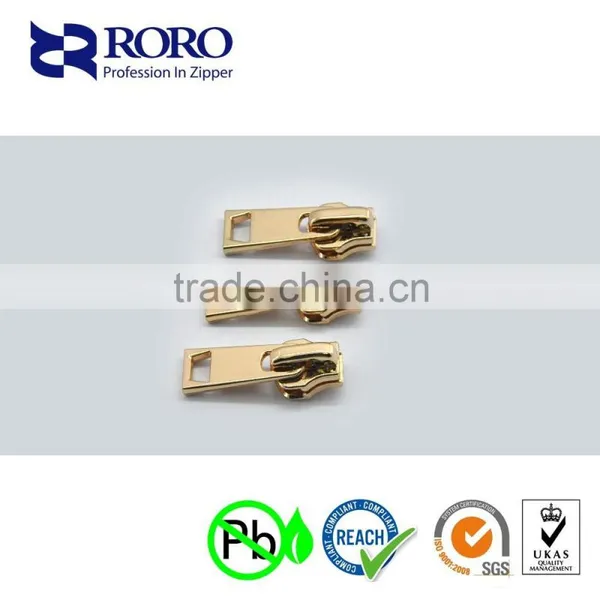 RORO14120909#5 Zinc Alloy Gold Brass Zipper Silder and Puller Design photo-3