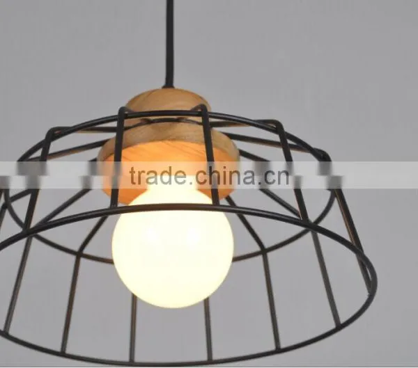 New Arrival Modern Contemporary Wooden Metal Pendant Ceiling Lighting Black Cage photo-2