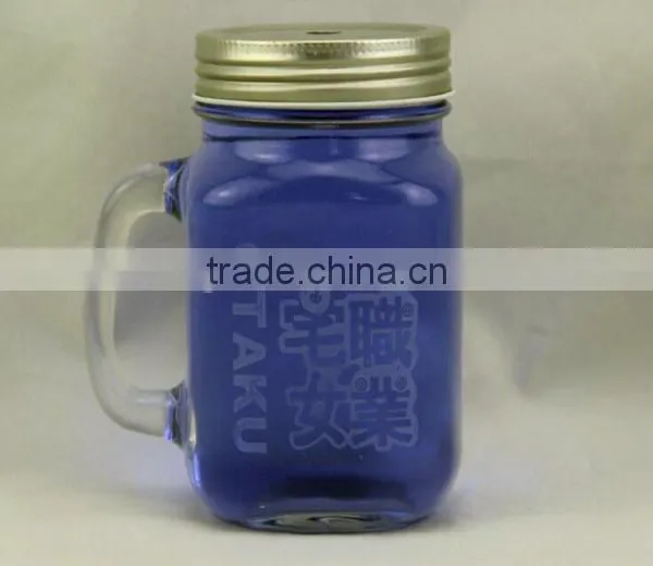 16oz Purple Square Wide-mouth Glass Mason Jar With Handle for Drinking, Glass Tea Mug photo-2
