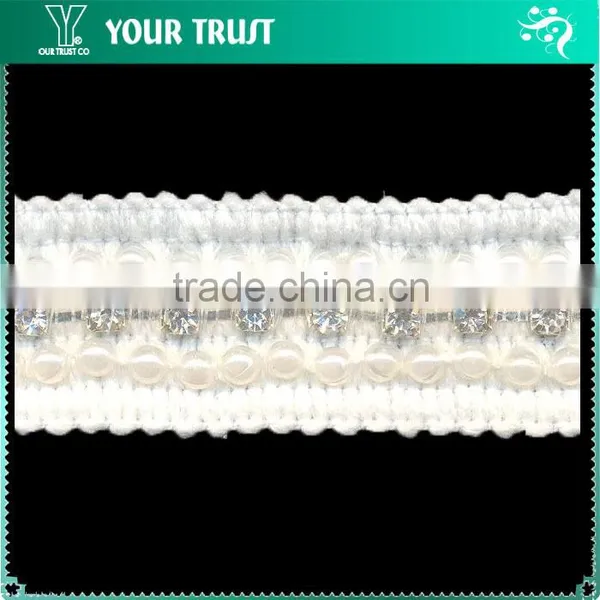 Clear Rhinestone Cup Gold Gold Chain Gold Metallic Thread White MeshTrimming photo-6