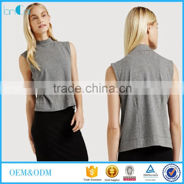 Custom Design Fashion Women Tops Sleeveless Round Neck Plain Crop Tops Wholesale