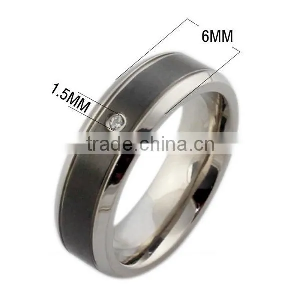 IP Black Plating Highly Polished Titanium Steel Diamond Couple Rings photo-2